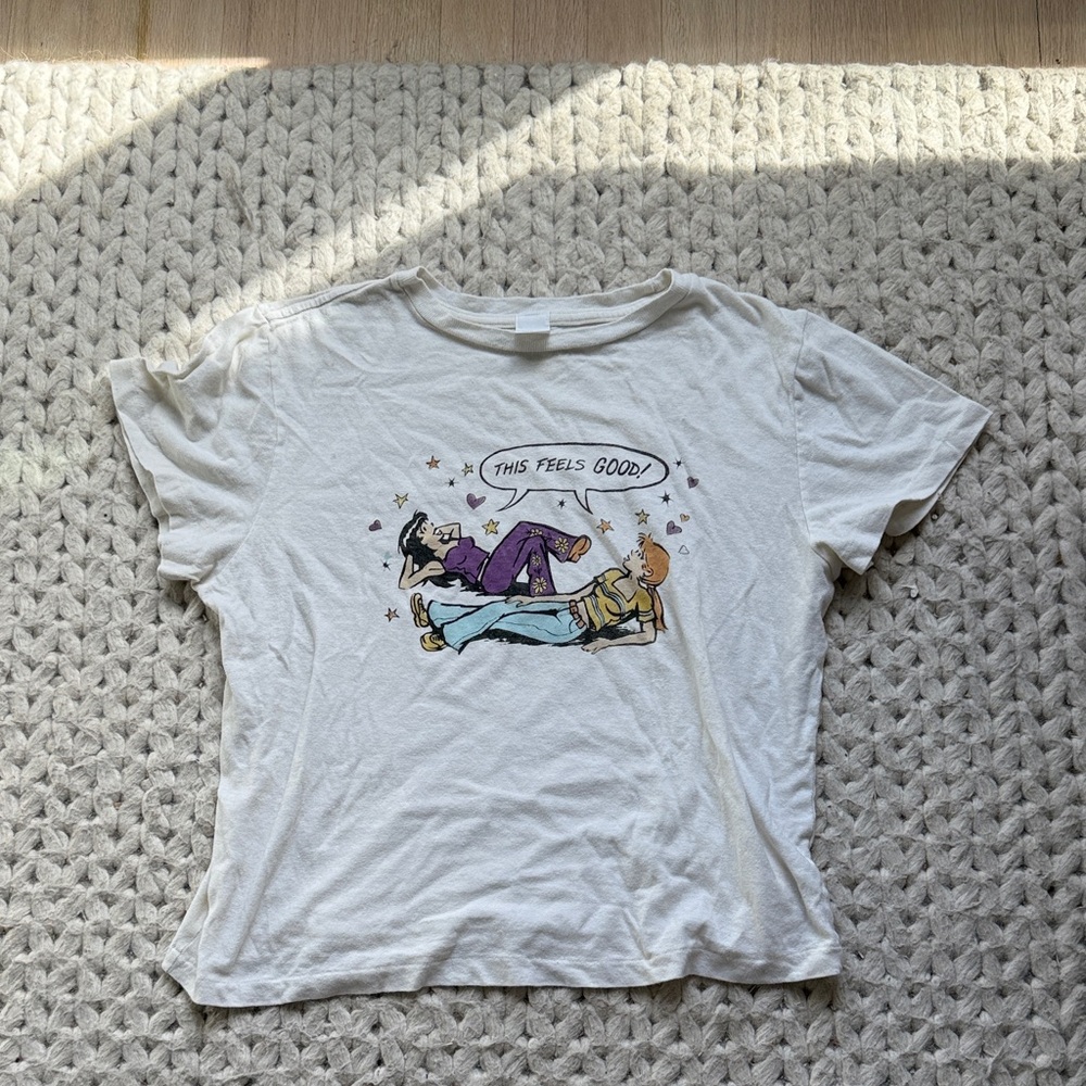 Re/Done Cream Crewneck Tee with Black Logo Tag